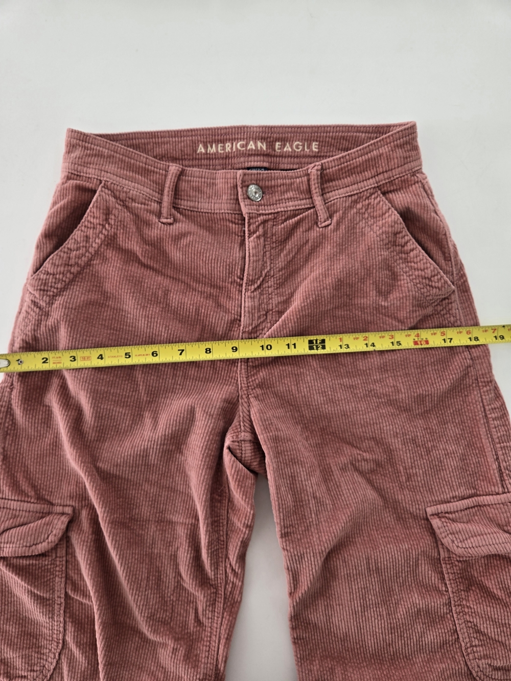 American Eagle  Corduroy Cargo Pants Dusty Pink Size 0R Y2K Wide Leg - Picture 12 of 16